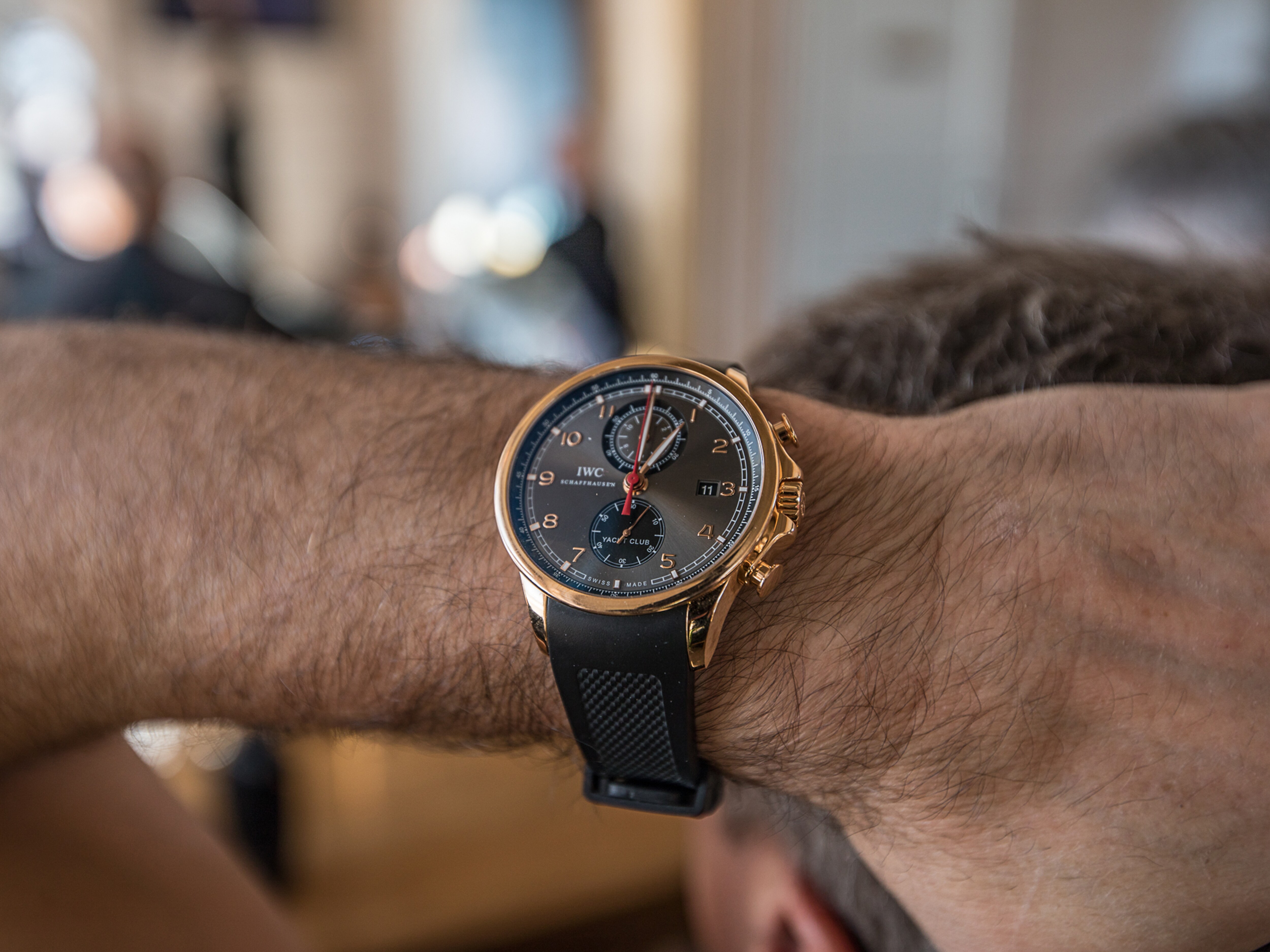 IWC Portugieser Yacht Club Chronograph in Red Gold on the wrist of Bernd Schneider
