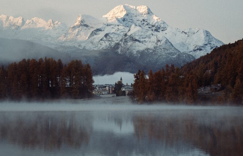 View from Lake Champfer to Silvaplana in Engadine,View from Lake Champfer to Silvaplana in Engadine