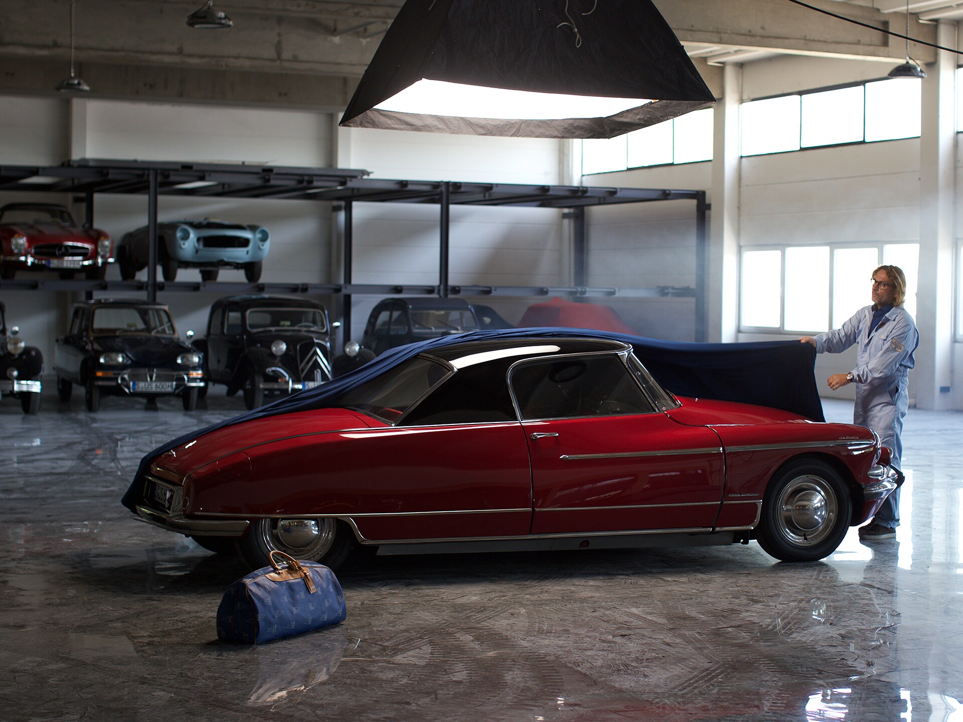Car collector Hans Ulrich Scholpp during the shoot