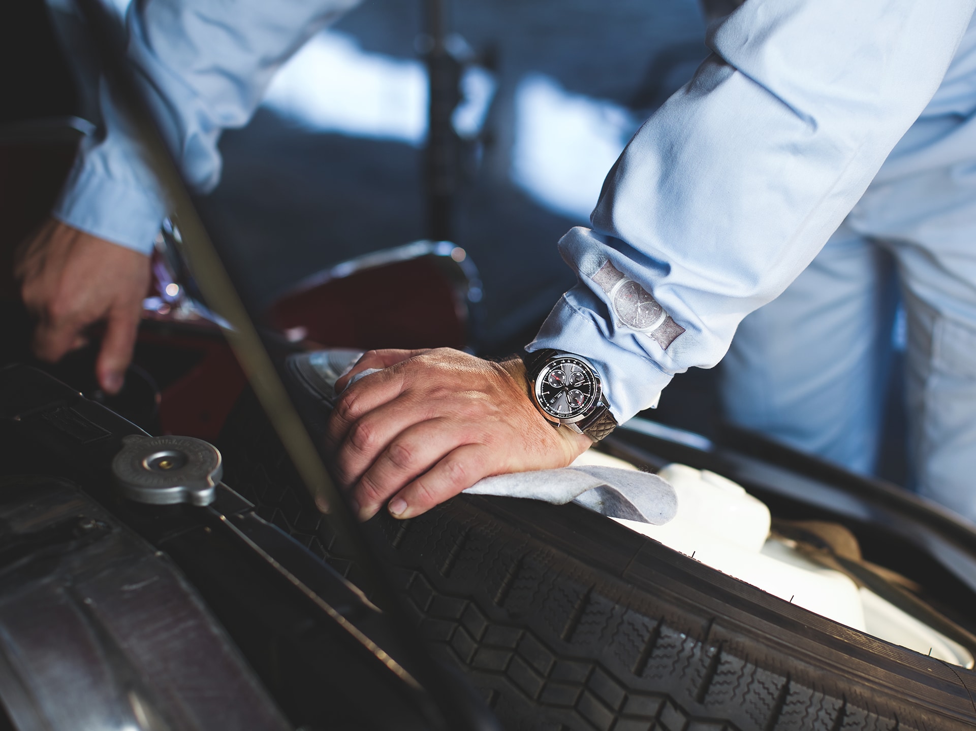 The graphic designer wears the IWC Ingenieur Chronograph Edition "Rudolf Caracciola