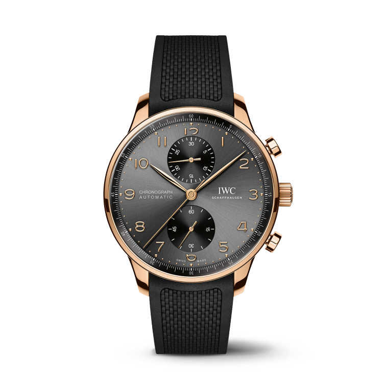The Portugieser Chronograph with black dial and black strap