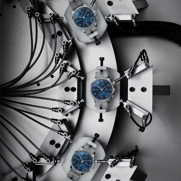 The IWC Portugieser Chronograph (Ref. IW371620) on a blue rubber strap