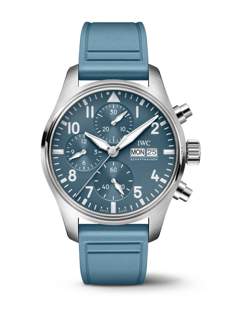 Pilot's Watch Chronograph 41 with light blue dial, light blue rubber strap and stainless steel case