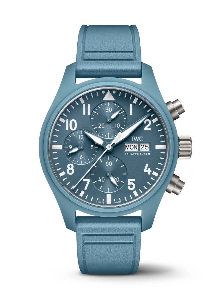 Pilot’s Watch Chronograph 41 TOP GUN Miramar with light blue dial, ligth blue rubber strap and ceramic case