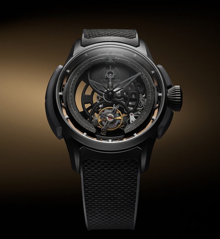 Watch mechanism of the IWC Big Pilot’s Watch Shock Absorber Tourbillon Skeleton XPL.