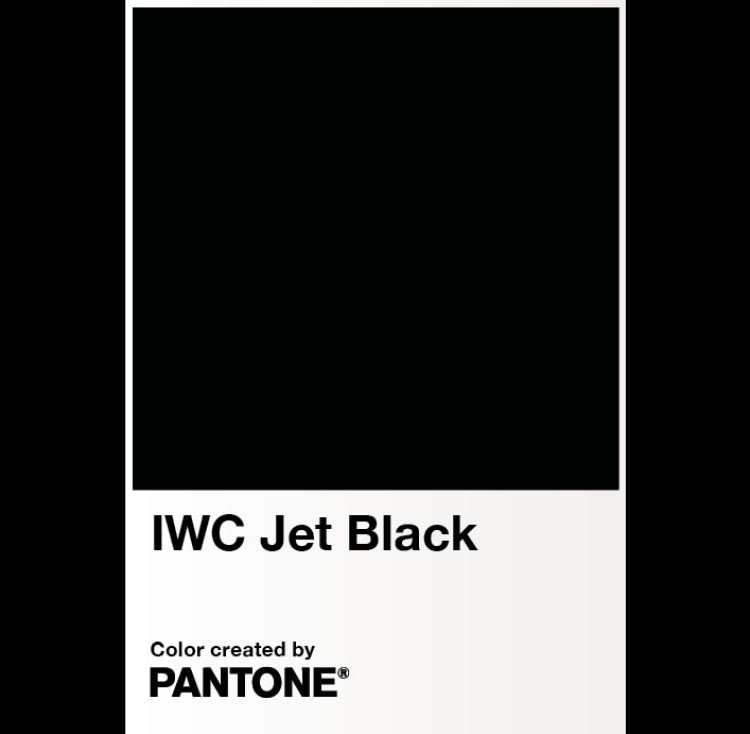 Pantone shade 'IWC Jet Black' presented in a white color card