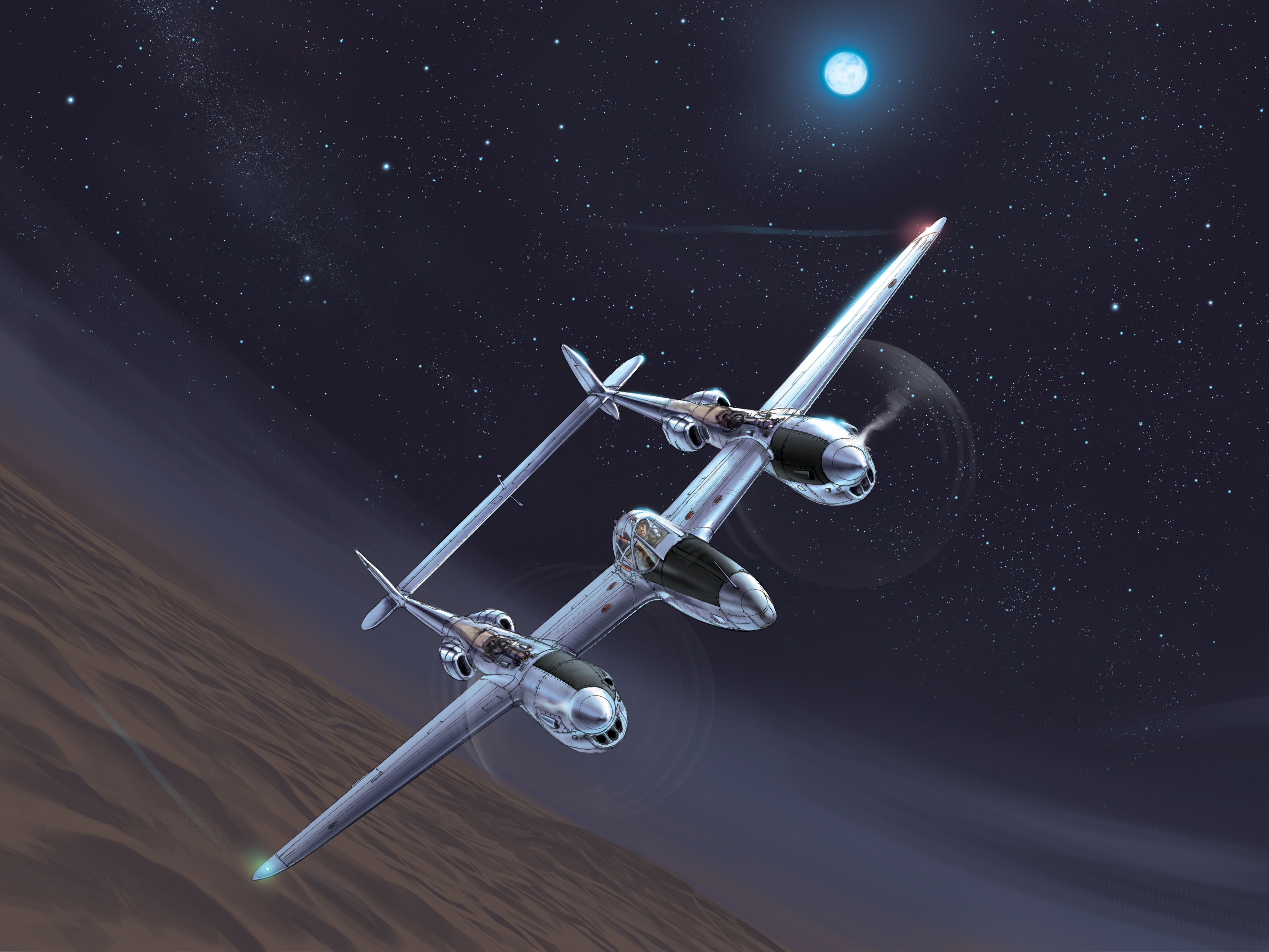 P38 flown by Saint-Exupéry, illustration by Romain Hugault
