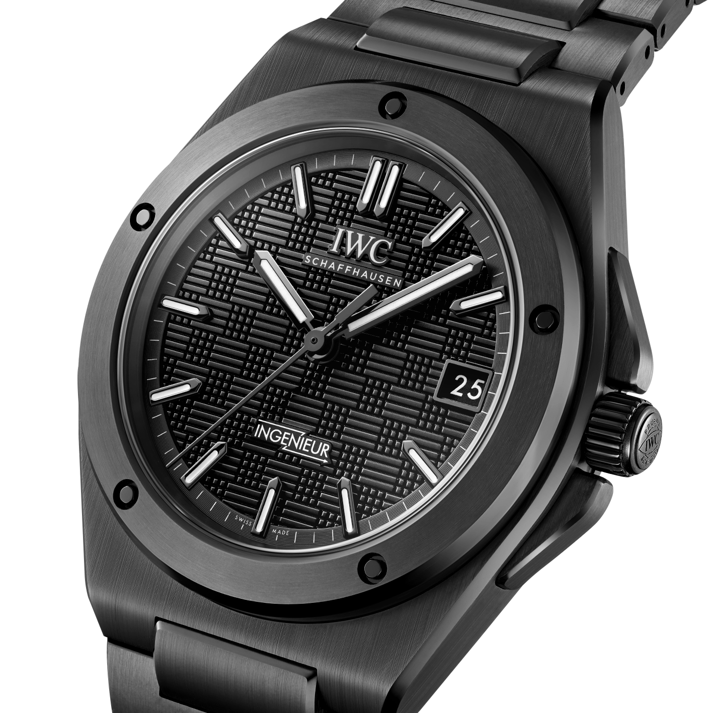 IWC Ingenieur Automatic 42 with black dial, ceramic case and ceramic bracelet.